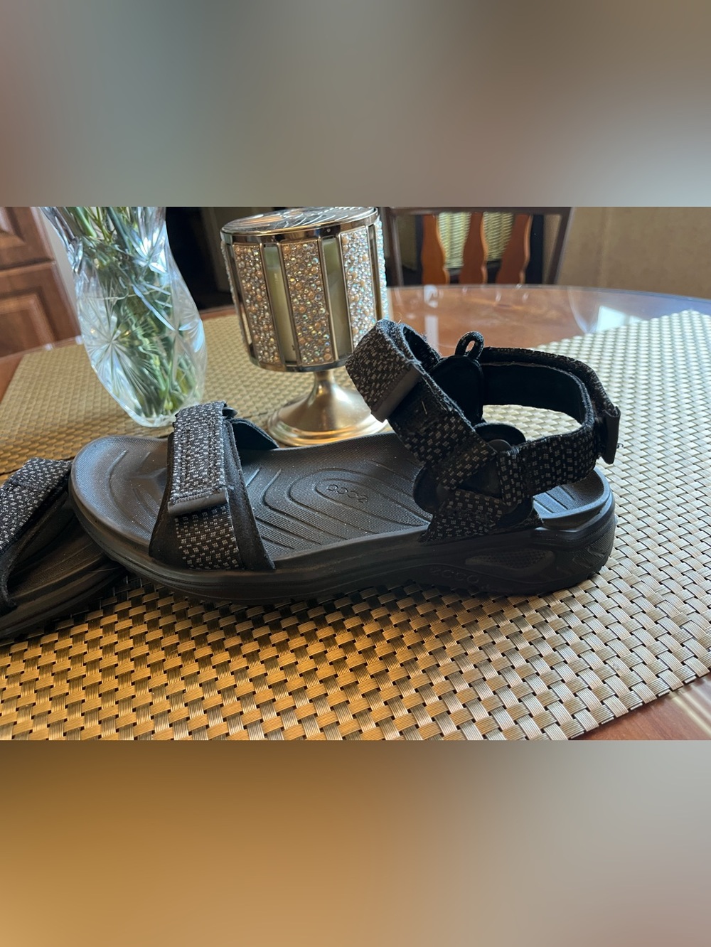 Ecco Black Adjustable Webbing Strap Sandals Fit is 10. Excellent condition.
